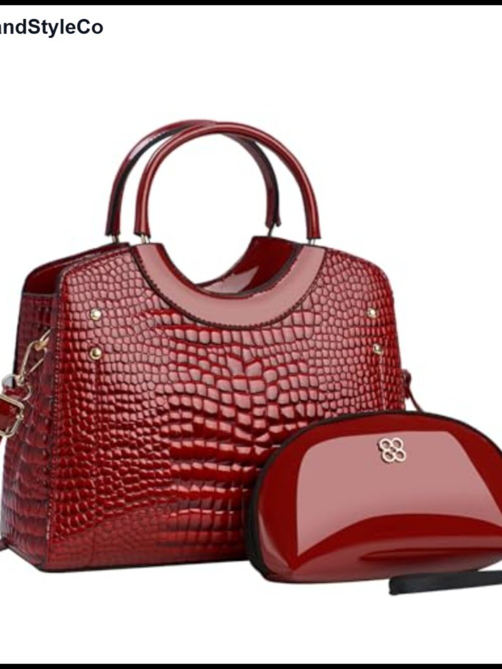 PU Leather Crocodile Embossed Satchel Crossbody Handbag 2 Pc Set